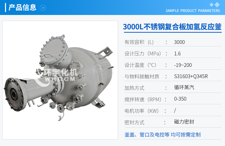 浙江3000L不銹鋼復合板加氫工業(yè)釜